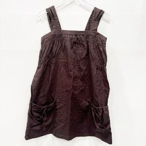 XCVI Ruched Pocket Cotton Linen Brown Mini Dress Medium